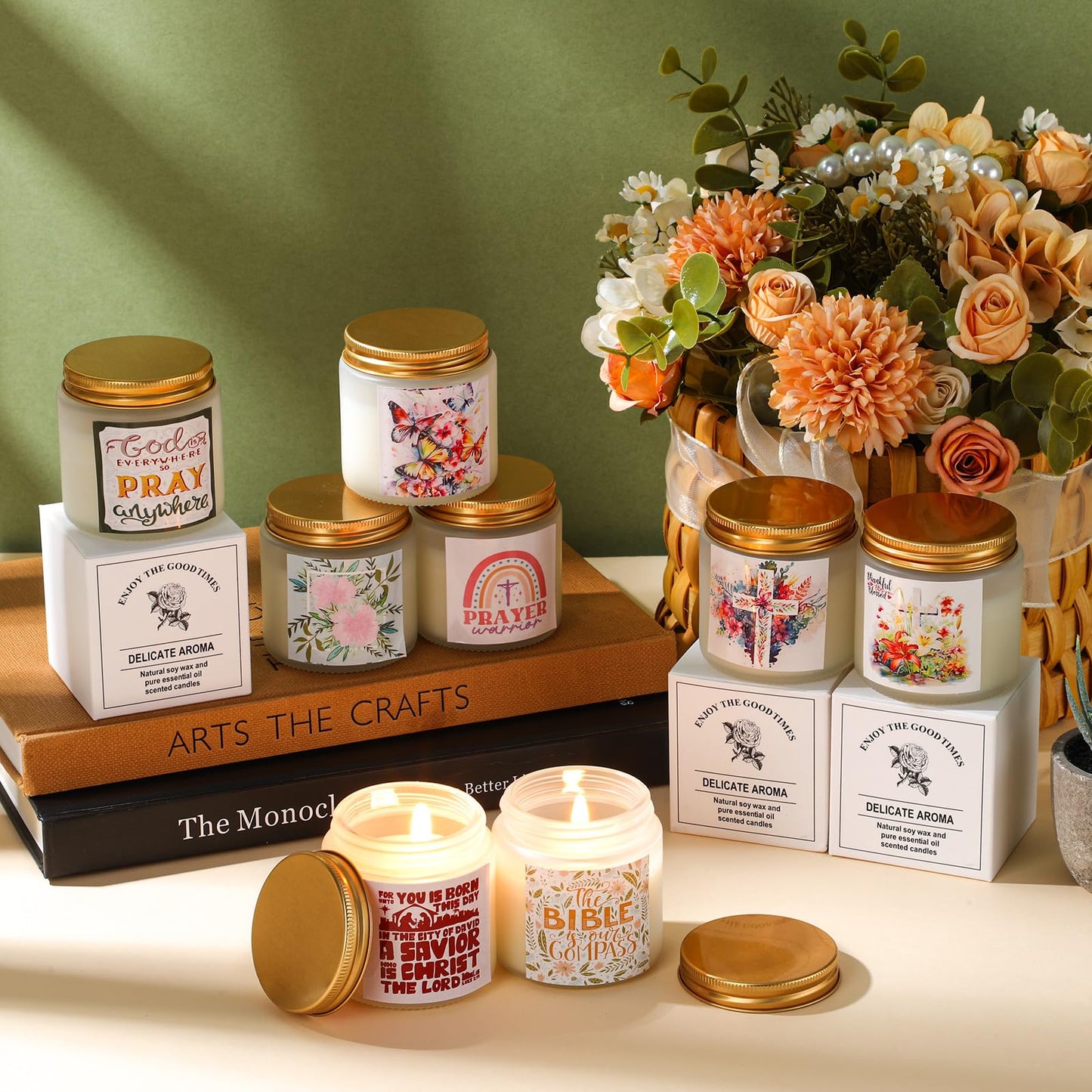 MTLEE 24 Pcs Christian Gifts for Women Bulk Lent with Catholic Bible Verses Religious Faith Jar Scented Candles for Church Coworkers Employees Teachers Nurse Healthcare Worker(White)