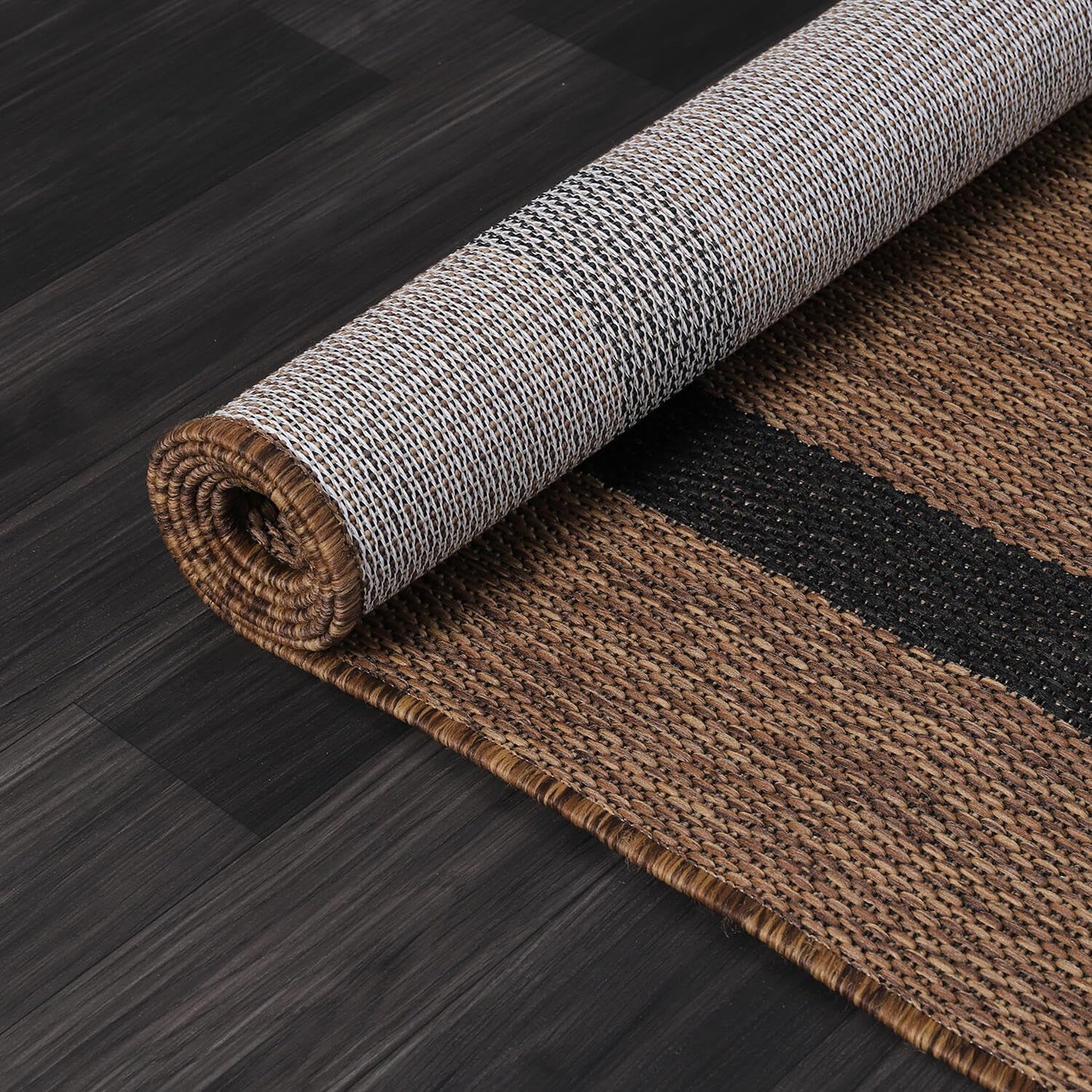 Luul Home Bordered Outdoor Rug 9x12 Washable Outside Carpet for Indoor Patio Porch Waterproof Easy Cleaning Non Shedding Area Rugs Nut Brown - Black 9 x 12