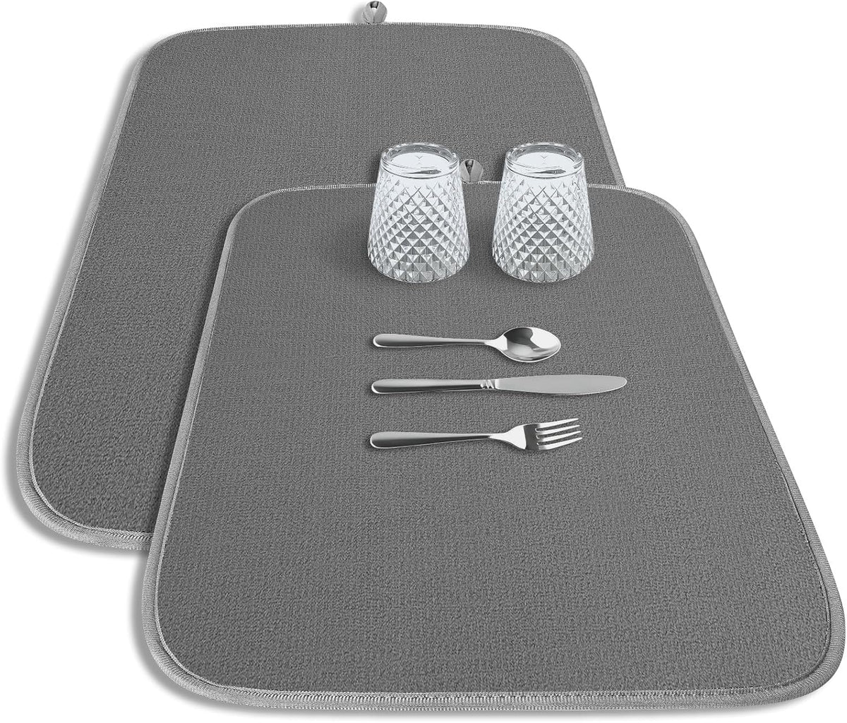 Kitsure Dish Drying Mat - Ultra Absorbent 3-Layer Microfiber Kitchen Mat, 20" x 14", Dark Grey - 2-Pack
