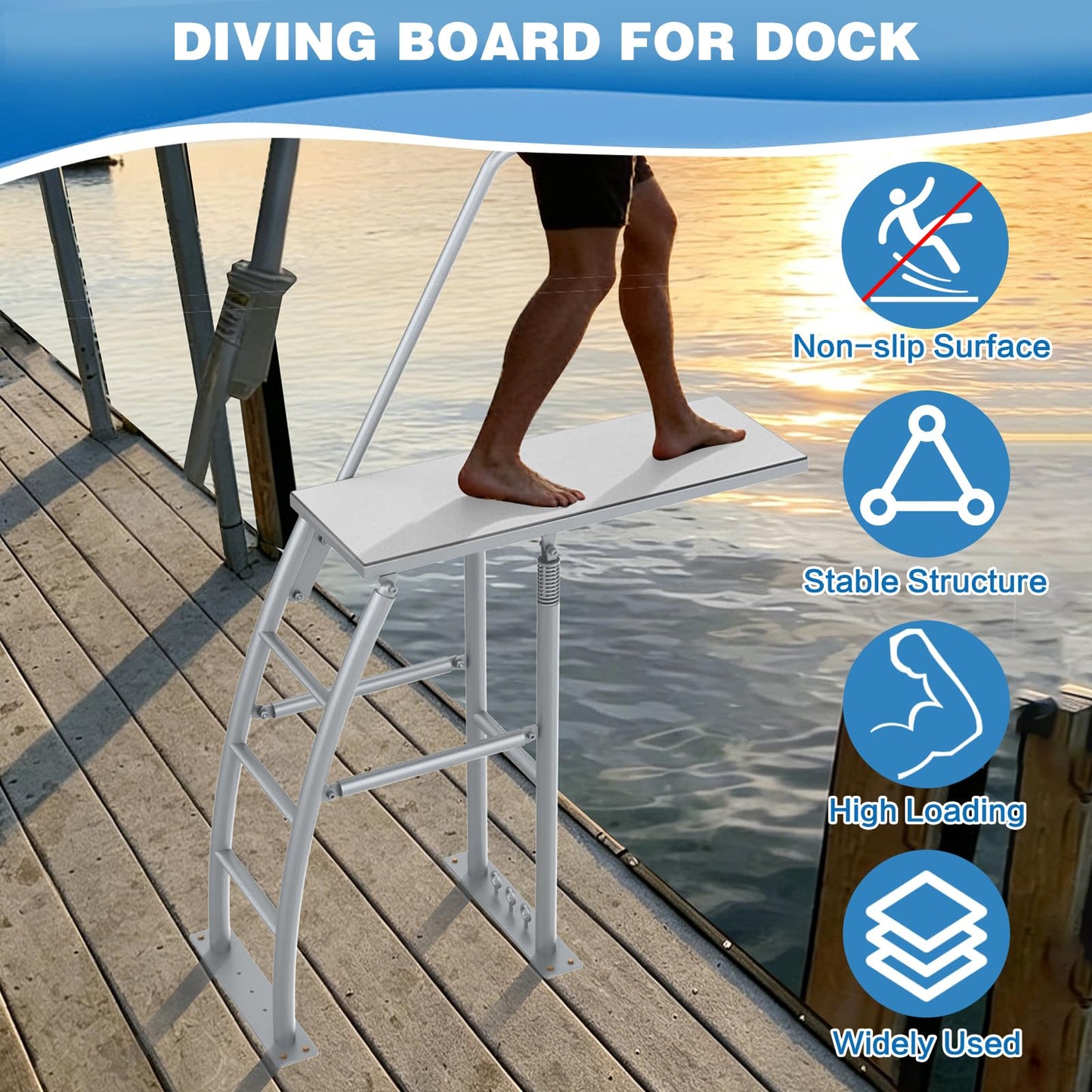 THOOUM 41.3" Dock/Boat/Deck Diving Board Platform with Hand Rail, Heavy Duty Boarding Platform with Foam Pad Surface for Diving