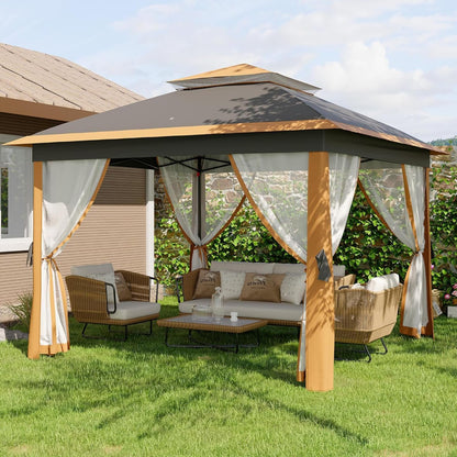 11x11 Pop-Up Gazebo, Instant Outdoor Canopy Tent with Netting, Durable Steel Frame, Water-Resistant Outdoor Gazebo for Patio, Garden, Courtyard, Party, Light Khaki+Dark Khaki