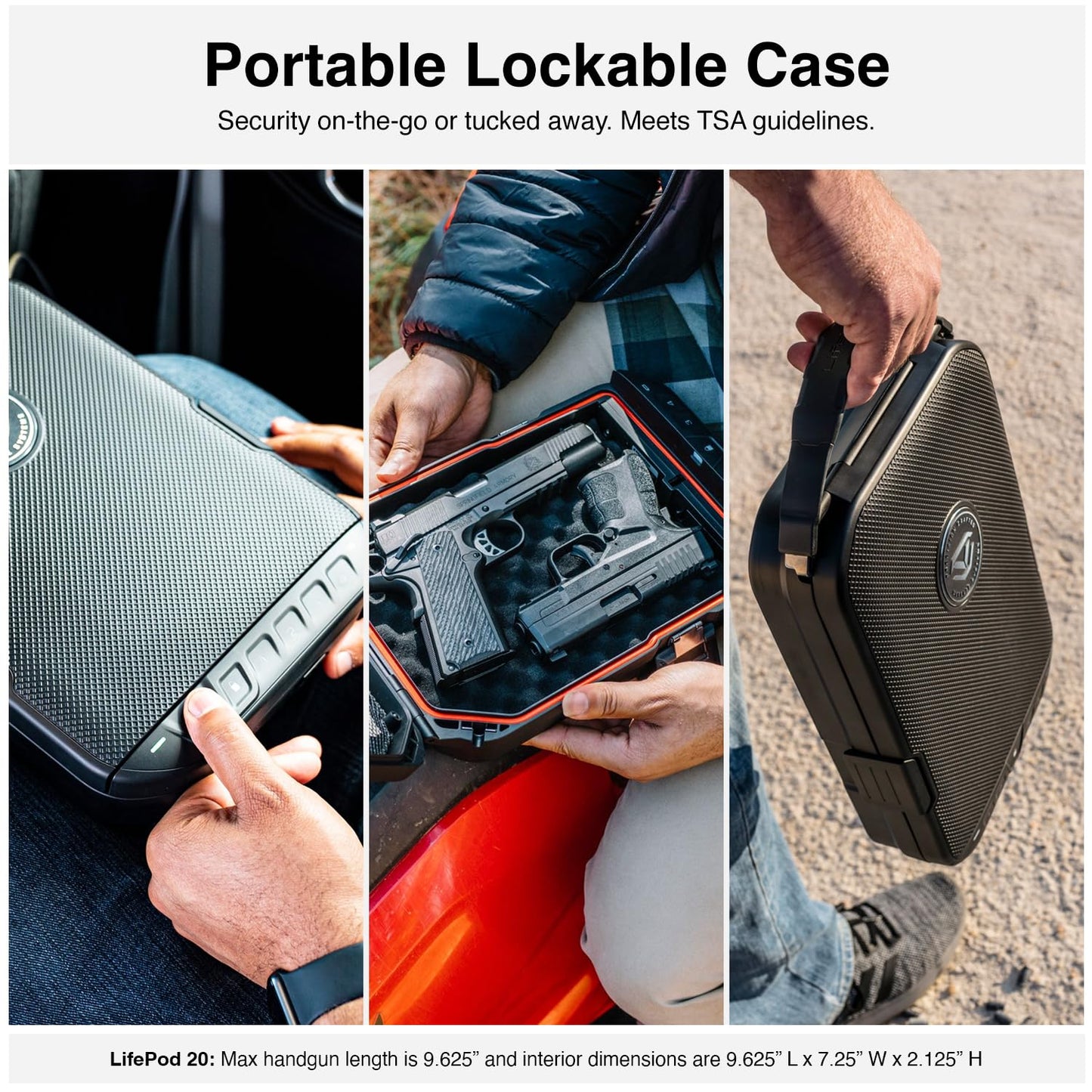 VAULTEK LifePod 20 Full-Size Biometric Lockable Weatherproof Case with Built-in Lock, Steel Security Cable, & TSA Handgun Case or Car Safe, Portable Travel Pistol Safe/Covert Black/Biometric