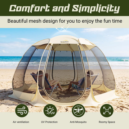 Lenotos Pop Up Screen House, 12.5'x12.5' Outdoor Screen Tent for Camping, Screened Gazebo with Mosquito Netting, Carry Bag