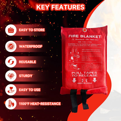 30 Packs Fire Blanket – 39.37x39.37 Inches, 1100℉ Heat Resistant, Emergency Fire Suppression Blanket for Kitchen, Home, Car, Camping – Easy to Use, Non-Toxic, Reusable, Compact & Lightweight