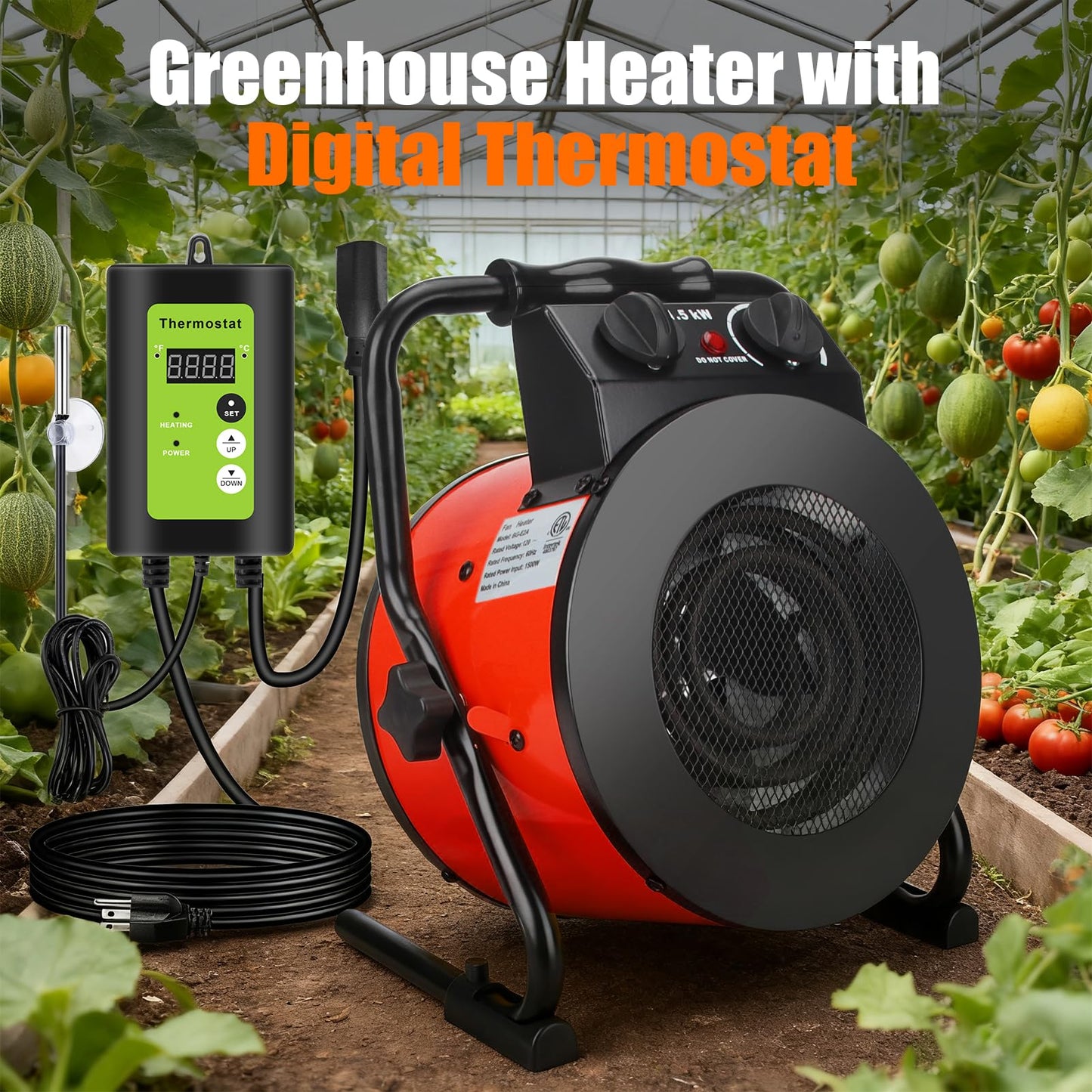 Greenhouse Heater with Thermostat, Outdoor Heaters for Patio, Fast Heating, Overheat Protection, Electric Space Heaters for Winter Plants, Grow Tent, Green House, Flower Room, Garage, Patio