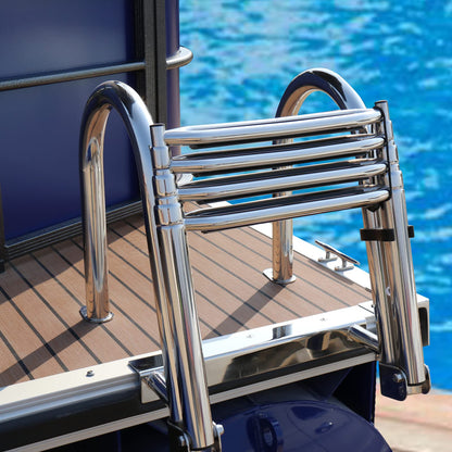 Manumarine 4 Step Heavy Duty 316 Stainless Steel Boat Ladder | Telescoping Folding Rear Entry Dock Swim Deck Ladder with Handrails & Extra Wide Steps, 600lbs Capacity Marine Grade
