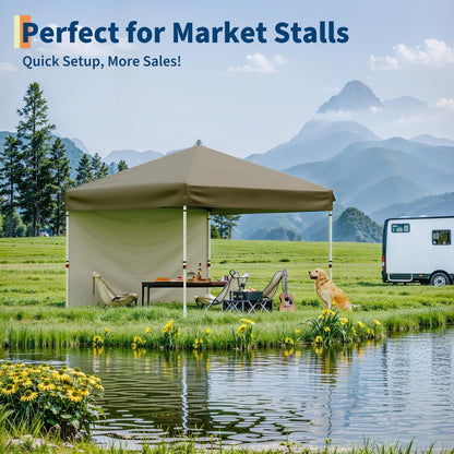 GarveeHome 10x10 Pop Up Canopy Tent Outdoor Canopy One-Person Set Up Heavy Duty Commercial Instant Tent Shelter, 3-Sidewall, Events, Parties, Camping, Black