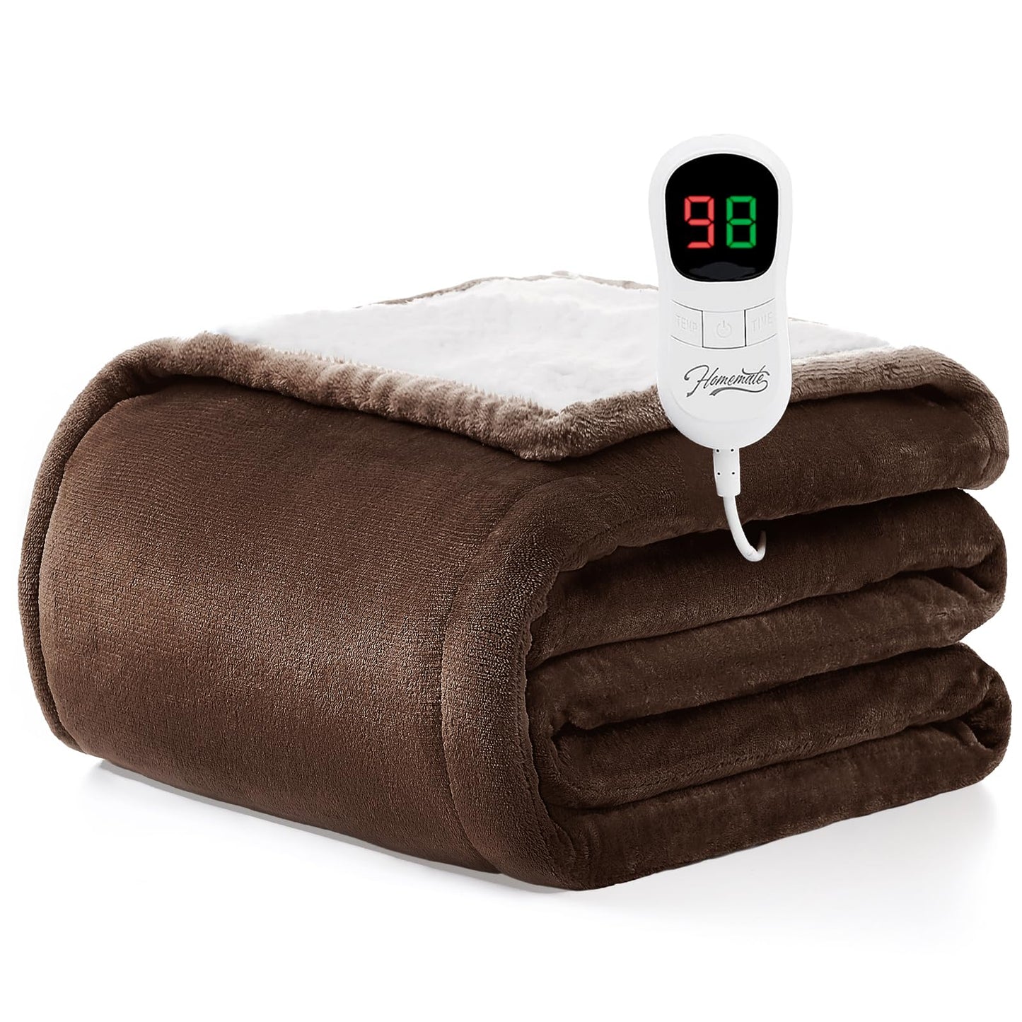 Homemate Heated Blanket Electric Throw - 50"x60" Heating Blanket Throw 1/2/4/6/8 Hours Auto-Off 10 Heat Level Over-Heat Protection Flannel Sherpa ETL Certification