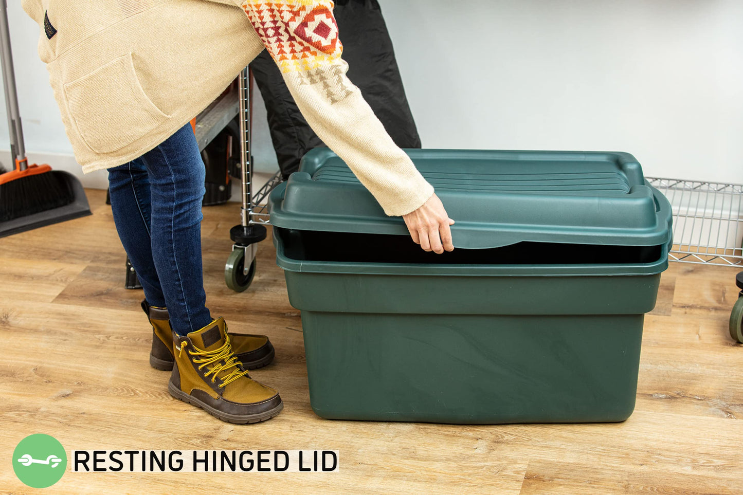 Rubbermaid ECOSense High-Top Storage Totes 28 Gal Pack of 3 Durable, Reusable, Large Plastic Storage Bins with Resting Hinged Lid, Made from Recycled Materials