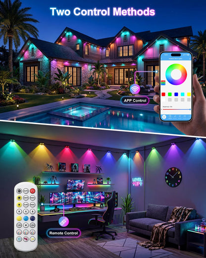 Kimjo Outdoor Deck Lights, RGBCW Smart Fence Lights with 2700K-6500K Dimmable White, IP67 Outdoor Lights for Patio, App&Remote Controlled LED String Lights for Garden Yard Path, 24 Packs 147.6ft