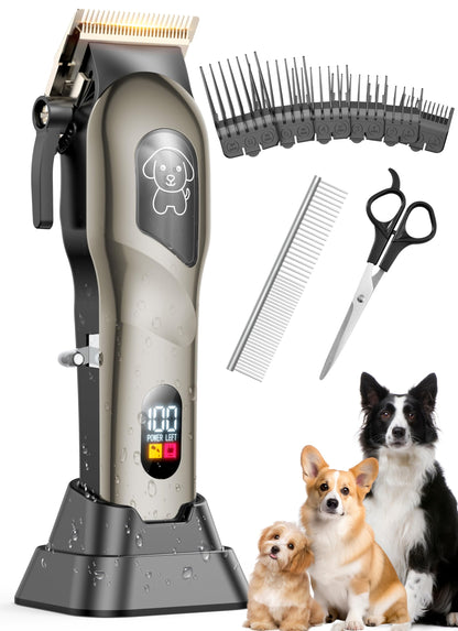 Dog Clippers for Grooming, Dog Grooming Kit for Heavy Thick Hair, Low Noise Cordless Pet Hair Trimmer with Stainless Steel Blade, Professional Rechargeable Hair Trimmer for Dogs and Cats Gunmetal