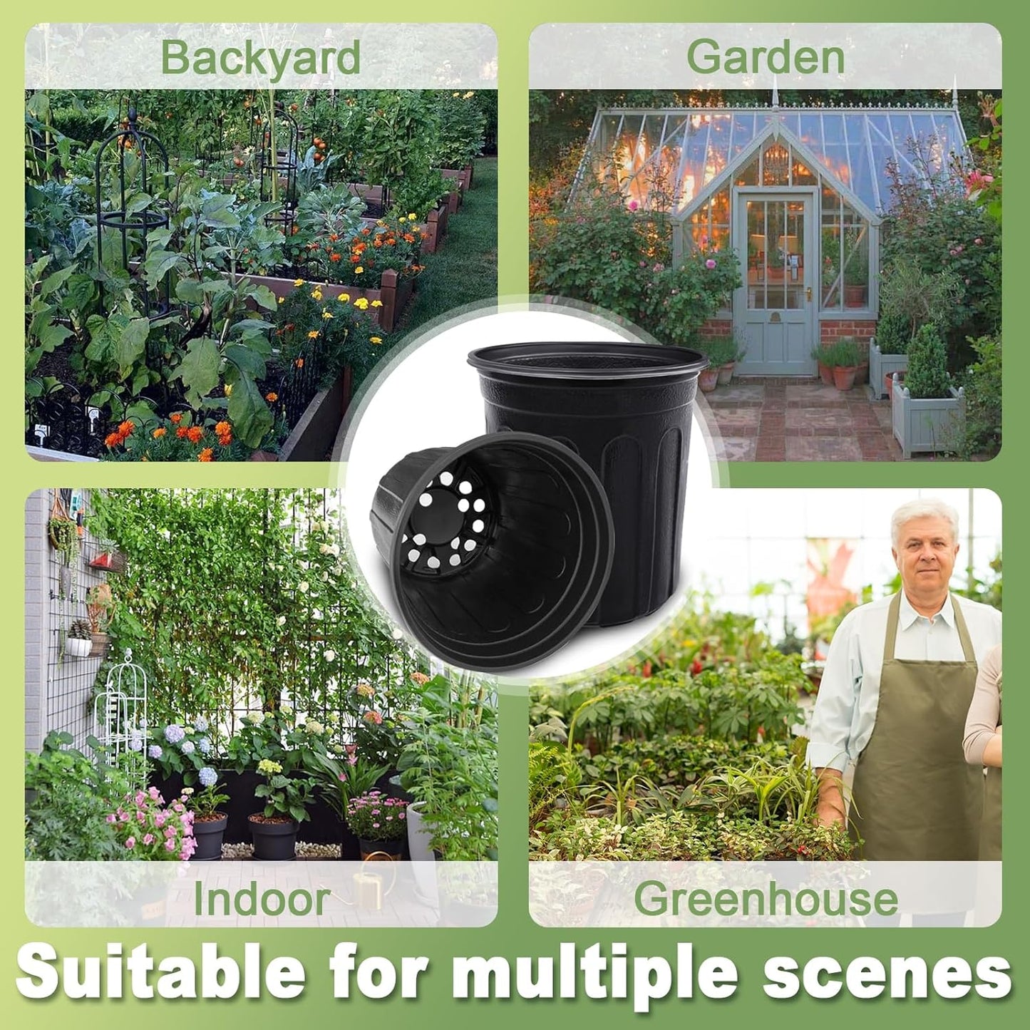 Anyumocz 60 Pcs Flexible 1 Gallon Plant Nursery Pots - Durable Soft Plastic with Drainage Holes | Black