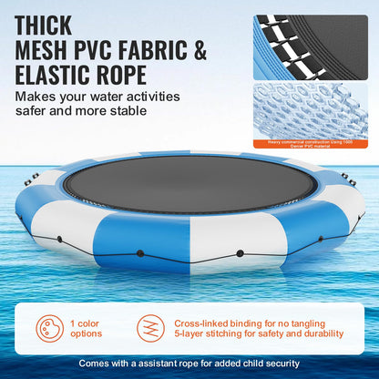 VEVOR Recreational Water Trampoline 15ft, Inflatable Water Bouncer, Portable Bounce Swim Platform with Electric Air Pump & 3-Step Ladder, Kids Adults Floating Rebounder for Water Sports, Pool, Lake