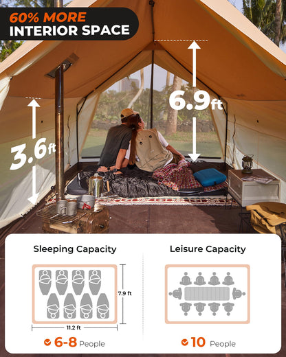 KingCamp Camping Tent with Floor 6-8 Person, Canvas Hot Tent with Stove Jack, Waterproof & Windproof Cabin Tent for Family Camping & Outdoor Parties