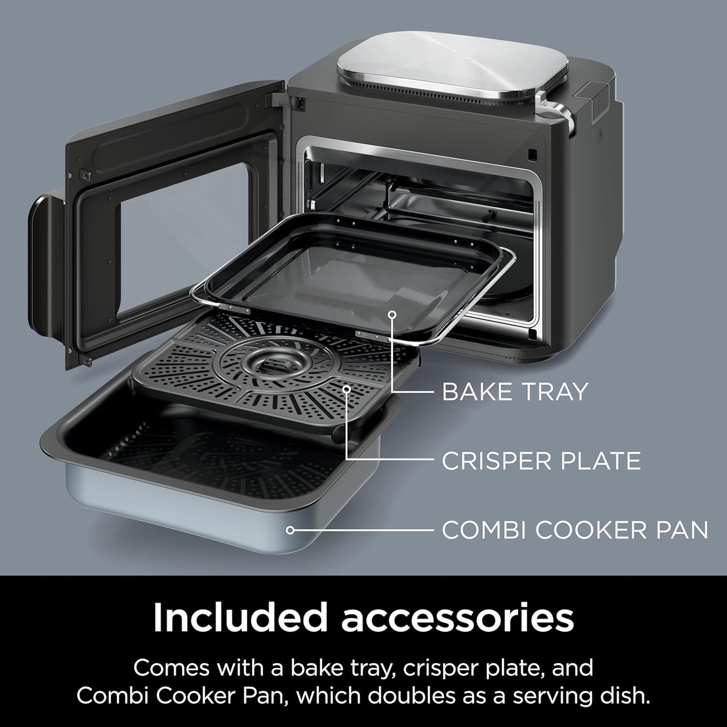 Ninja Combi Multicooker - 14-in-1 Air Fryer & Oven for Quick Meals in 15 Mins | Stainless Steel, 3 Accessories