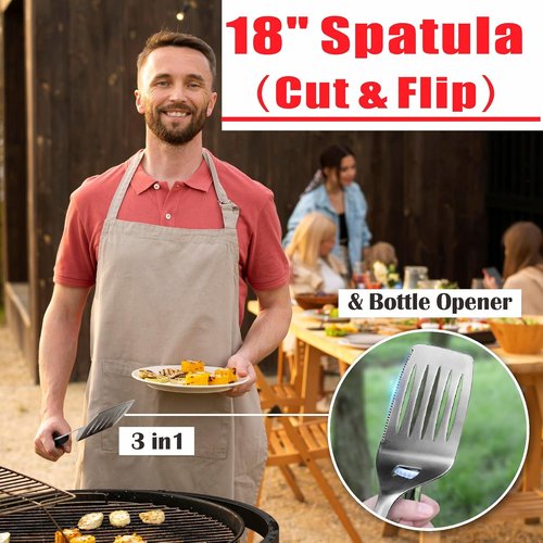 GRILLART BBQ Tools Set - 18-Inch Stainless Steel Grilling Accessories | Tongs, Spatula, Fork & Brush - Perfect Gift for BBQ Lovers