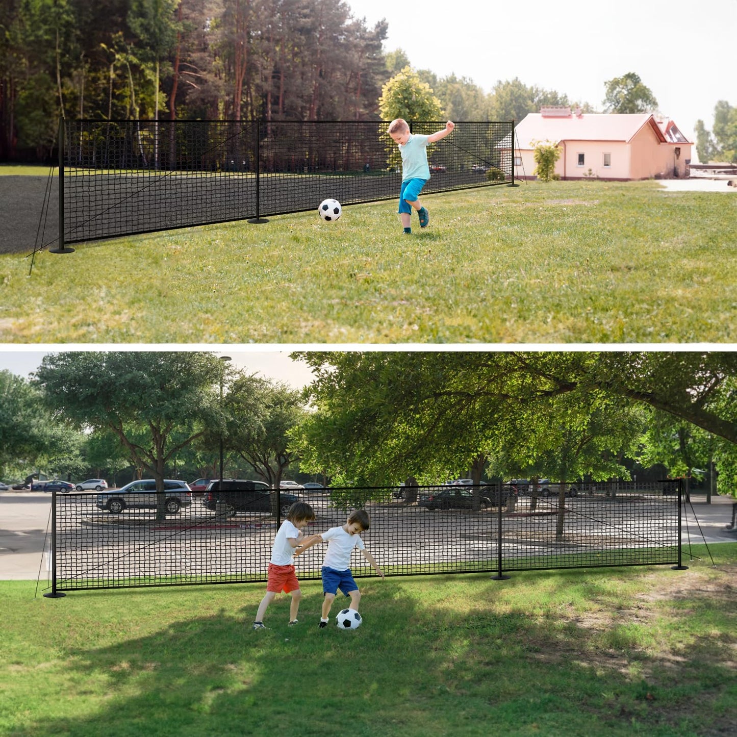 41FT x 5FT Driveway Safety Net Fence, Outdoor Yard Play Area Safety Barrier for Kids| Heavy Duty Steel Poles & Net, Not Fall Down Easily | Guard Net Length Adjustable, Easy to Recycle and Install