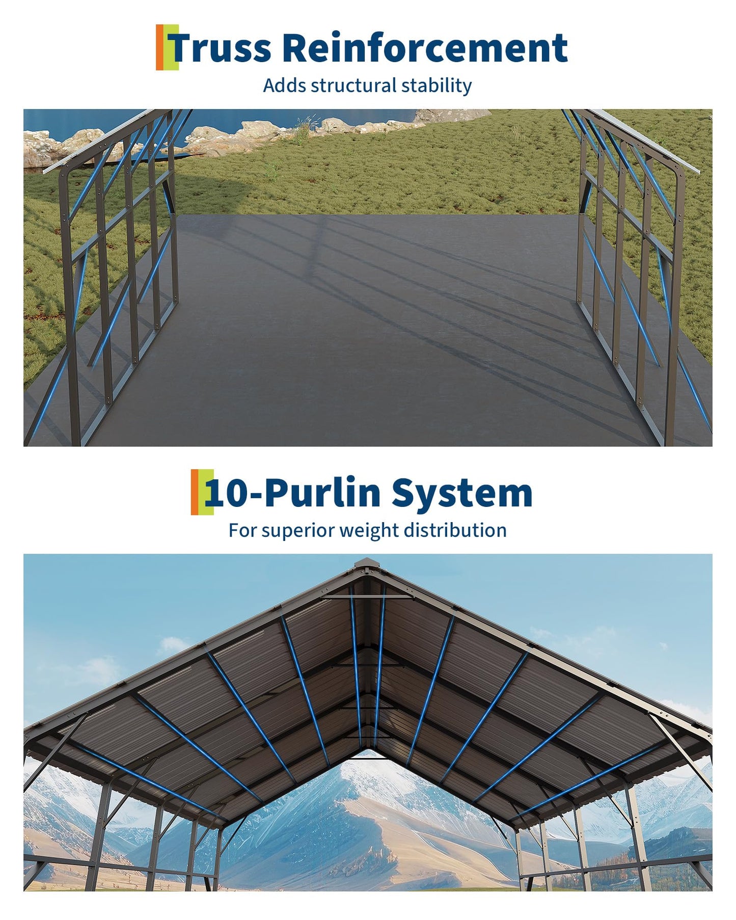 Garvee 20x20 ft Metal Carport Kit, 120° Steep-Pitch Vertical Roof for Snow Shedding, 173" High-Clearance RV & Tractor Shelter, Heavy-Duty 2 Cars Car Port with Reinforced Frame