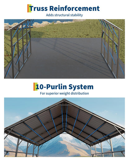 Garvee 20x20 ft Metal Carport Kit, 120° Steep-Pitch Vertical Roof for Snow Shedding, 173" High-Clearance RV & Tractor Shelter, Heavy-Duty 2 Cars Car Port with Reinforced Frame