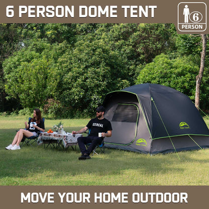 Happy Travel Camping Tent, 4/6 Person Dome Tents for Camping with Rainfly, Waterproof Clip Easy Setup Portable Family Tent with Mesh Windows, 20% More Headroom Backpacking Tents for Camping & Hiking