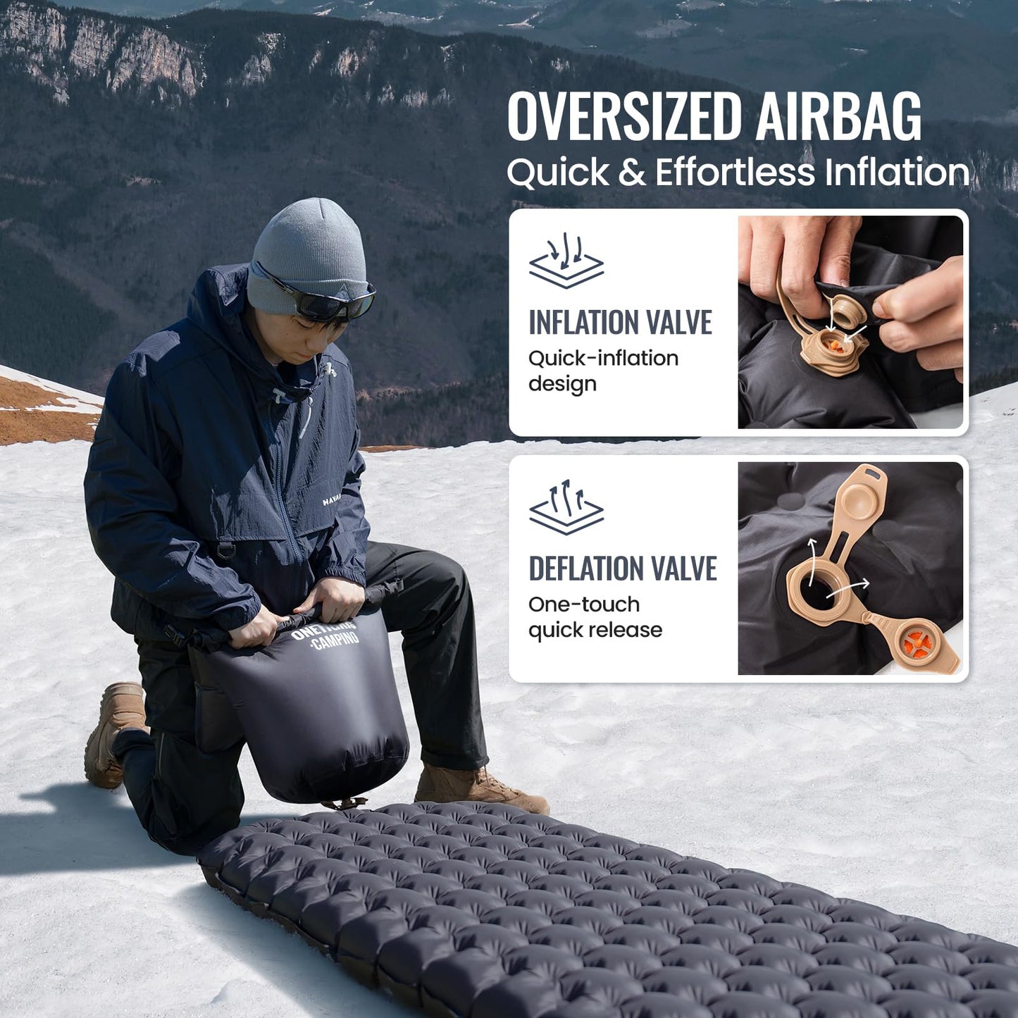 ONETIGRIS Noblejade Insulated Sleeping Pad with R7.3, Ultralight Inflatable Sleeping Pad Extreme Conditions Air Mattress withstands -22°F,Aluminum Film Insulation for Camping,Backpacking,Hiking