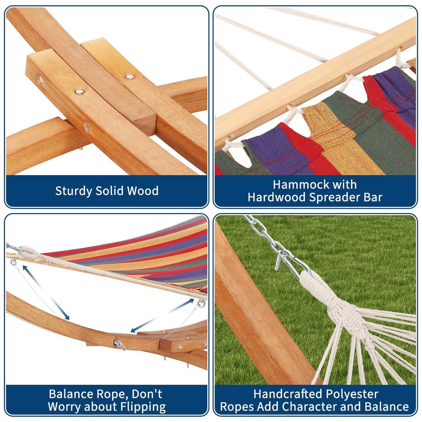 GarveeLife Wood Hammock Stand Only, Max 475 LBS, Heavy Duty Weatherproof Wood Hammock Stand for Outdoor, Indoor, Garden, Patio, Backyard, Curved