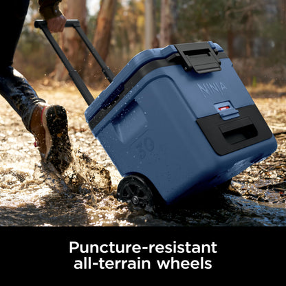 Ninja | Cooler | FrostVault 30QT Cooler with Wheels | Insulated with Temp Dry Storage Drawer | Keeps Ice Cold for Days | for the Beach, Camping, Picnics & More | Lakeshore Blue | FB230BL