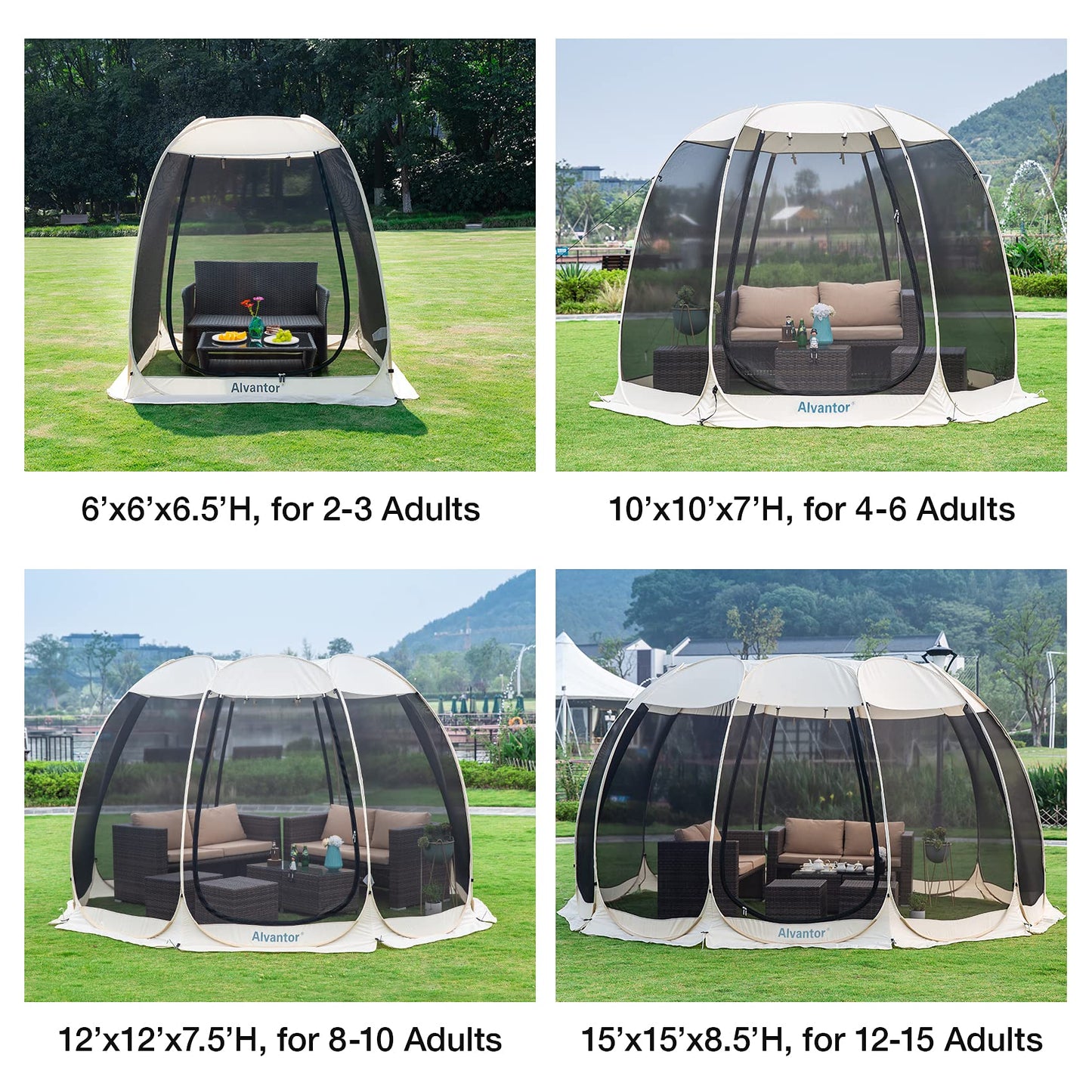 Alvantor® Screen House Room Camping Tent Outdoor Canopy Pop Up Sun Shade Hexagon Shelter Mesh Walls Not Waterproof 10'x10' Beige Patent Pending