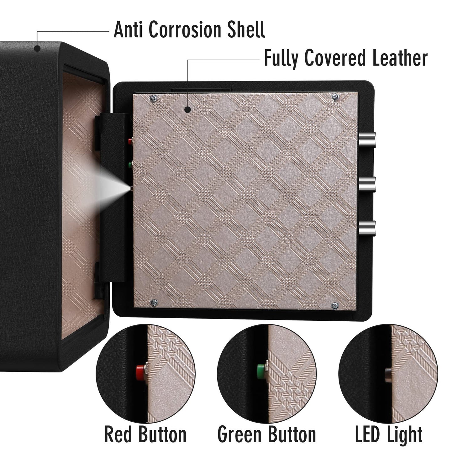 Tenamic Biometric Fingerprint Safe Box 1.41 Cuft Security Box with Induction Light and Leather, Solid Alloy Steel Home Cabinet Safe, Black