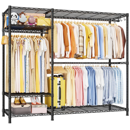 Ulif F7 Plus Garment Rack, Heavy Duty Clothes Rack, Clothing Racks for Hanging Clothes, 6-Tiers Freestanding Portable Closet Storage Rack 68'' W × 14.6'' D × 76.6'' H, Max Load 850 Lbs, Black