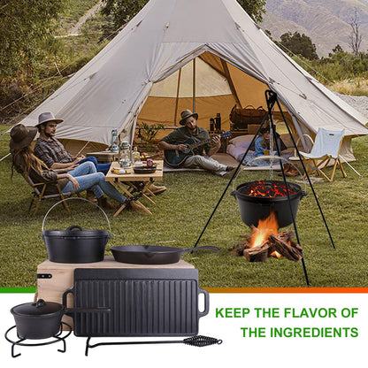 8 Piece Cast Iron Pots and Pans Set Cast Iron Skillets Bakeware And Square Grill Pan Camping Kitchen Cookware