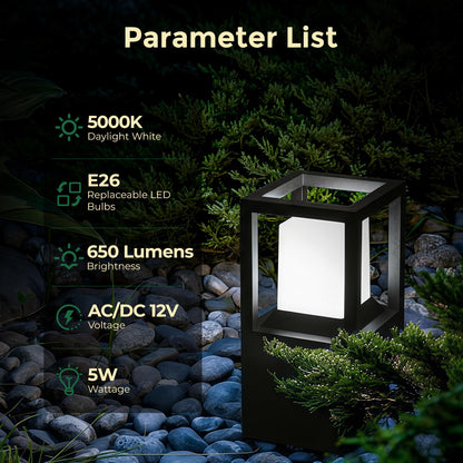 Gardencoin Landscape Bollard Lights Outdoor, Low Voltage 12V LED Pathway Lighting, Modern Post Lantern Wired, Aluminum Waterproof Floor Pillar Lighting with 5W 5000K E26 Bulb, 2 Pack
