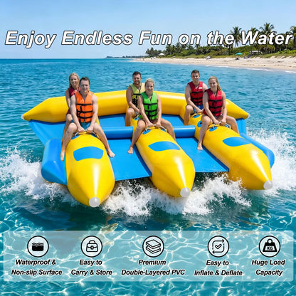 GONFLABLE Inflatable Flying Fish Towable Tubes for Water Park, Heavy Duty Water Sport Towable, Recreational Banana Fishing Towable Tubes for Lake River Ocean Boating(6 Person)