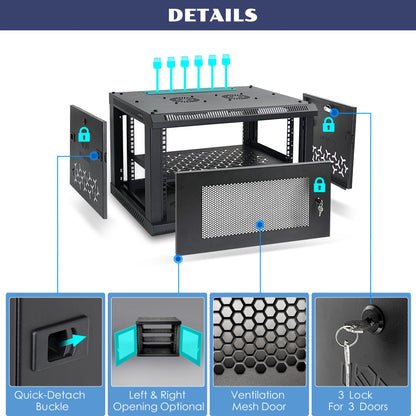 OCEANHUG 9U Wall Mount Server Cabinet with A Lockable Front Vented Door, Cooling Fans, Removable Side Panels - 60cm Depth, 19" Network Rack Including 2 PCS Full-Size Rack Shelves for IT Equipment