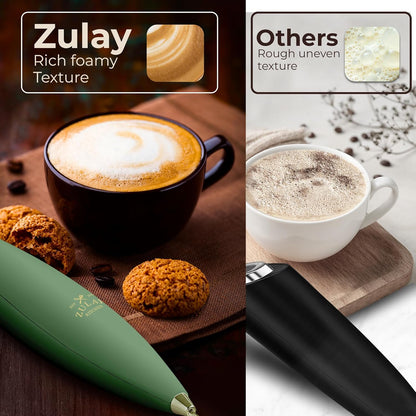 Zulay Kitchen Tornado Triple Whisk Milk Frother - Handheld Foam Maker for Coffee, Lattes & More - Olive & Gold