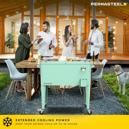 Permasteel 80-Qt Classic Outdoor Patio Cooler for Outside |Rolling Beverage Cooler Bar Cart with Wheels & Handles, Retro Design, Mint