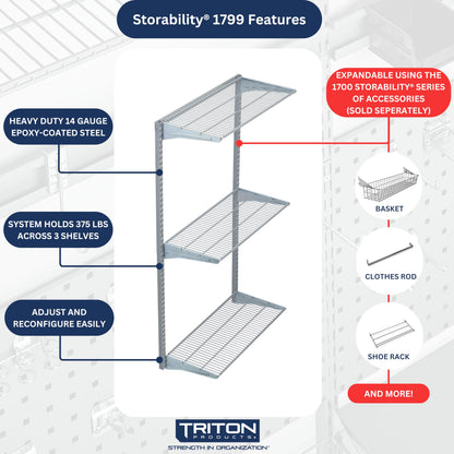 Triton Products 3 Tier Wire Shelving Unit for Home and Garage with 375 Lb Load Capacity 33" W x 63" H x 16" D (Gray)