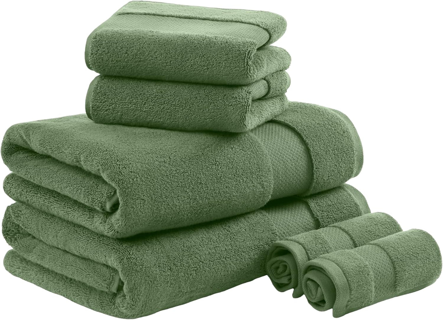 Madison Park Turkish Bath Towels Set - 6-Piece Luxury 100% Cotton, Highly Absorbent & Quick Dry - Green