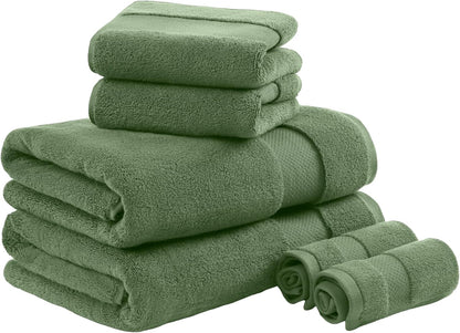Madison Park Turkish Bath Towels Set - 6-Piece Luxury 100% Cotton, Highly Absorbent & Quick Dry - Green