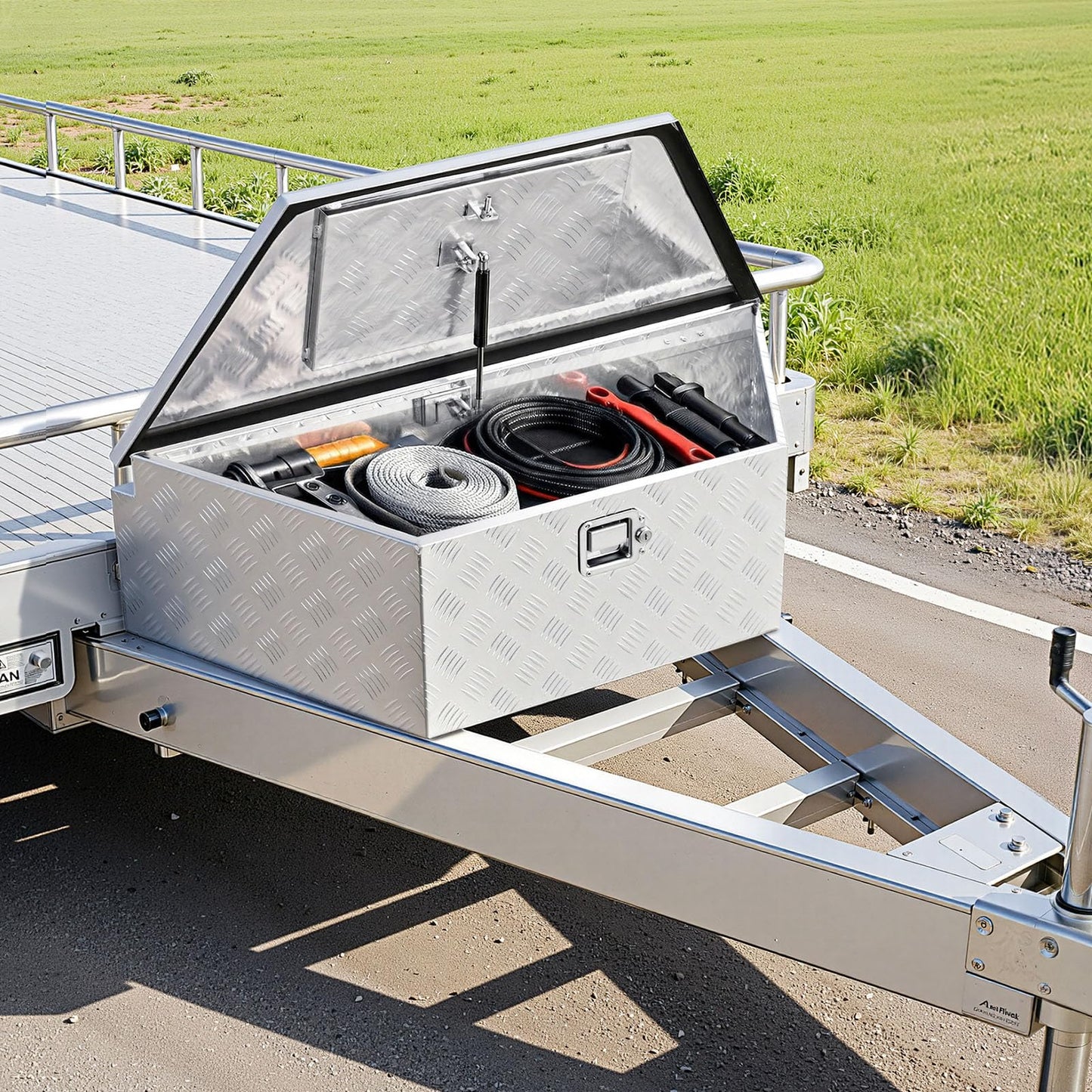 VEVOR Trailer Tongue Box, Heavy Duty Trailer Tongue Tool Box Storage Organizer with Lock & Keys, Utility Tool Chest for Pickup Truck Bed, RV, SUV, Off-Road Vehicle, Aluminum, 39" x 16.5" x 12", Silver