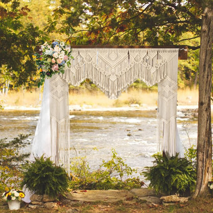 ANMINY Boho Macrame Wedding Backdrop for Arbor Arch Large Macrame Curtains Wall Hanging Handmade Window Doorway Macrame Curtains Tapestry Art Decor with Tassels 79''W x 79''L