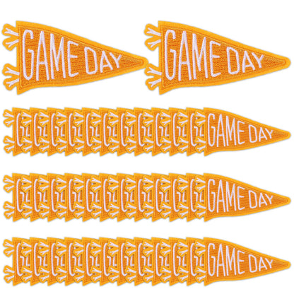 Suncalla Orange 36 Pcs Game Day Patches Bulk America Football Triangle Flag Iron-On Patches Badge Embroidered Sew on Appliques for Hats Backpacks Clothes DIY Crafts (Polyester)