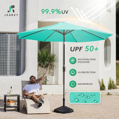 JEAREY 9FT Outdoor Patio Umbrella - Market Umbrella with Push Button Tilt & Crank | UV Protection, Waterproof (Teal)