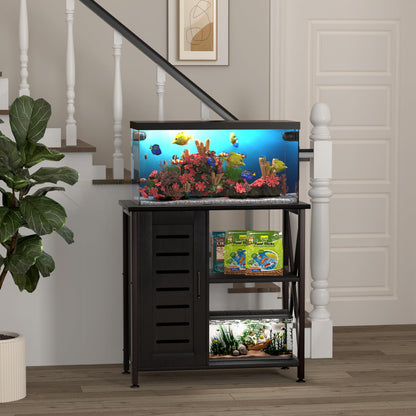 Herture 20-29 Gallon Fish Tank Stand, Aquarium Stand with Cabinet Accessories Storage, Heavy Duty Metal Frame, 31.49" L*15.74" W Tabletop, 330LBS Capacity, Black PG07YGB
