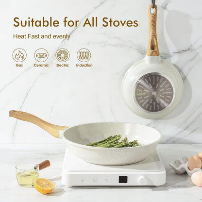 SENSARTE Nonstick Ceramic Frying Pan - 8-Inch Healthy Omelet Skillet, PFAS-Free & Induction Compatible, White (Pack of 2)