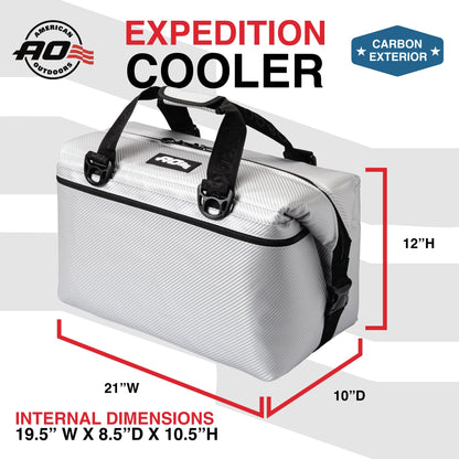 AO Coolers Expedition Carbon Soft Cooler with High-Density Insulation, Silver, 36-Can