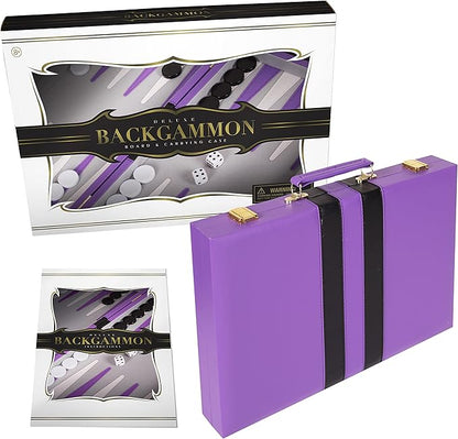Premium Backgammon 15 Inches Medium Purple - Backgammon Sets for Adults and Kids - Leatherette Back Gammon Board Game Set - Travel Backgammon Set Board Encased with Accessories