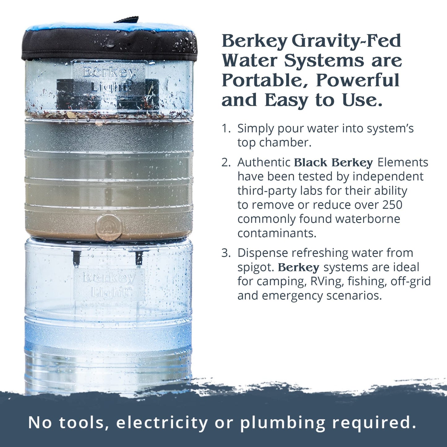 Big Berkey Gravity-Fed Water Filter System with 2 Black Berkey Elements Plus Deluxe 7" Stainless Steel Water View Spigot