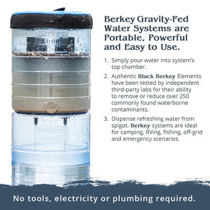 Big Berkey Gravity-Fed Water Filter System with 2 Black Berkey Elements Plus Deluxe 7" Stainless Steel Water View Spigot