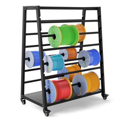 Wire Spool Rack, Cable Dispenser Cart with Wheels, Multi-Electrical Wire Rack, 12 Rods Adjustable Cable Reel Holder, Heavy Duty Wire Spool Holder, Automotive Wiring Storage Stand